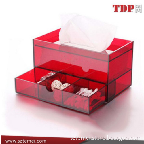 facial tissue box holder rectangular tissue box holder red acrylic tissue box with Drawers for cotton ball and swabs